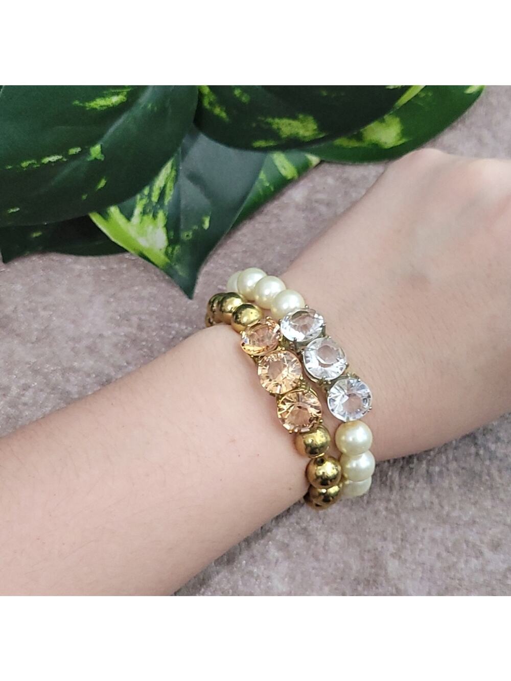 G by Gennaro gold & white beaded bracelet set NEW
